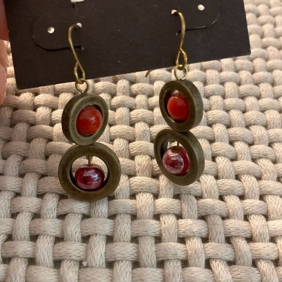 0097-Chico's Red and Gold Dangle Earrings - Picture 2 of 3